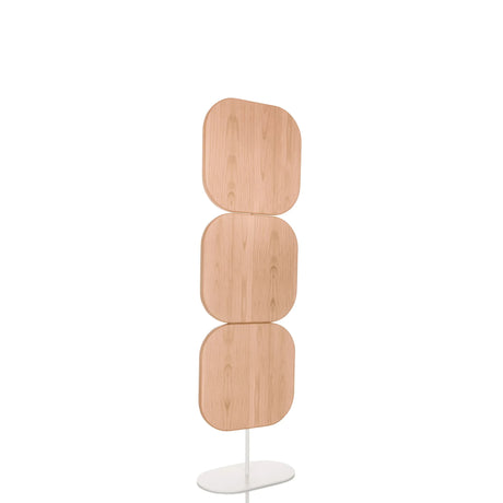 Beige Partition wall FLEXMIUT W with three rounded wooden elements on a white base by hjh OFFICE