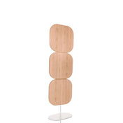 Beige Partition wall FLEXMIUT W with three rounded wooden elements on a white base by hjh OFFICE