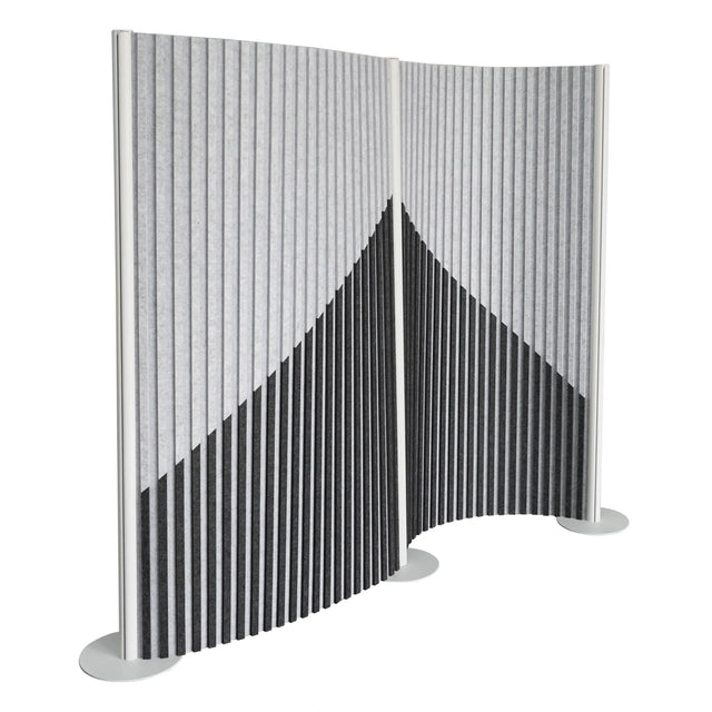 Grey partition wall Flexmiut Wave with pleated fabric and geometric pattern by hjh OFFICE