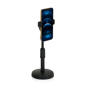 Black Mobile phone & tablet holder FLEXMOBI II with round base and smartphone by hjh OFFICE