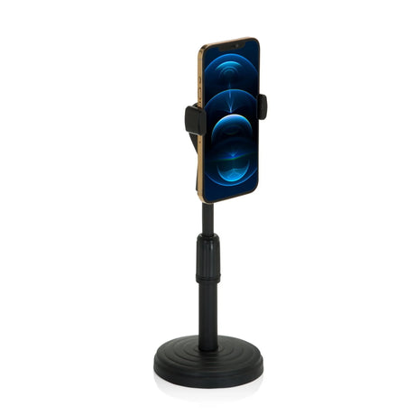 Black Mobile phone & tablet holder FLEXMOBI II with round base and smartphone by hjh OFFICE