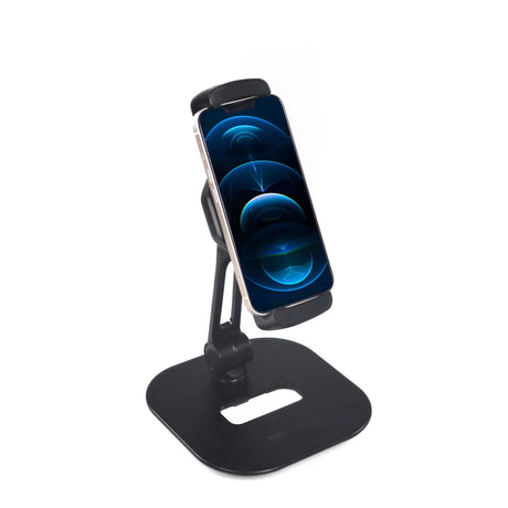 Black Mobile phone & tablet holder FLEXMOBI IV with adjustable arm and flat base by hjh OFFICE