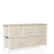 Beige Chest of drawers FOLDAR with five fabric drawers and a light wood top by hjh LIVING