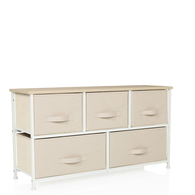 Beige Chest of drawers FOLDAR with five fabric drawers and a light wood top by hjh LIVING