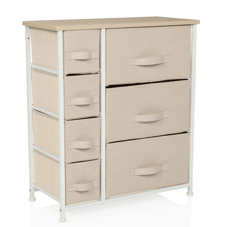 Beige Chest of drawers FOLDRESS B with six fabric drawers and a light wood top by hjh LIVING