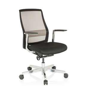 High End Office Chair FOUNTAINE PRO with black upholstery, mesh backrest and aluminium base by hjh OFFICE