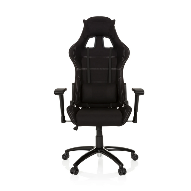 Black Gaming chair GAME FORCE with fabric cover, white decorative stitching and armrests by hjh OFFICE