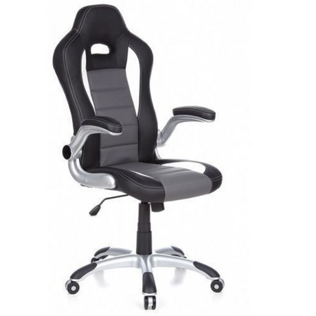 Gaming chair GAME SPORT in black, grey and white with bucket seat and silver base by hjh OFFICE