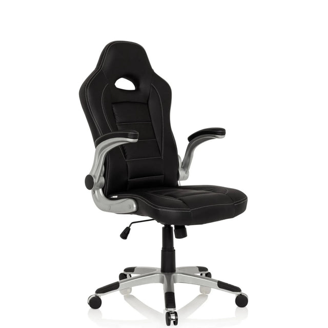 Black Gaming chair GAME SPORT with silver armrests and a castor base by hjh OFFICE