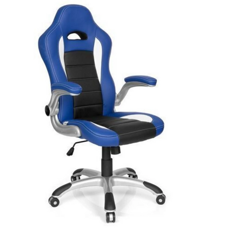 Gaming chair GAME SPORT in blue and black with silver-coloured base by hjh OFFICE