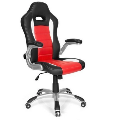 Gaming chair GAME SPORT in black and red with silver armrests and caster base by hjh OFFICE