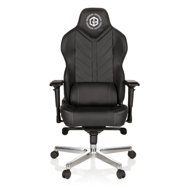 Black Gaming chair GAMEBREAKER COLOSSUS with faux leather cover and polished star base by hjh OFFICE