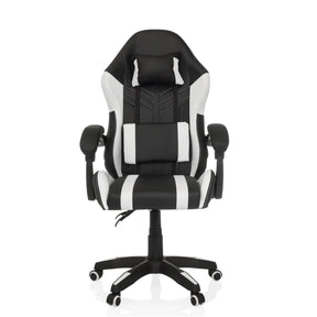 Gaming chair GAMEBREAKER W02 in black-white with neck and lumbar pillows and castors by MyBuero