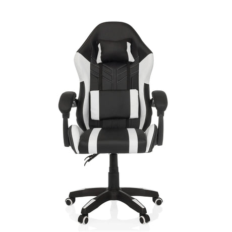Gaming chair GAMEBREAKER W02 in black-white with neck and lumbar pillows and castors by MyBuero