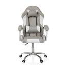 Gaming chair GAMEBREAKER W03 in grey-white with neck and lumbar cushions and a silver base by MyBuero