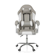 Gaming chair GAMEBREAKER W03 in grey-white with neck and lumbar cushions and a silver base by MyBuero
