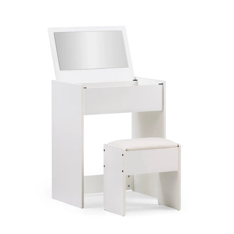 Glamdesk dressing table in white with integrated mirror and matching padded stool by hjh LIVING