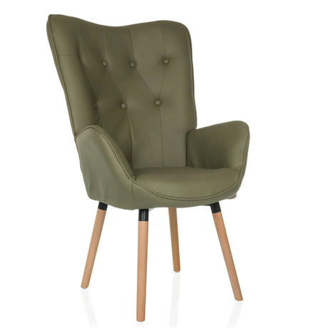 Green Upholstered armchair HAVENIO I with button tufting and light wood legs by hjh LIVING