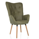 Green Upholstered armchair HAVENIO I with button tufting and light wood legs by hjh LIVING