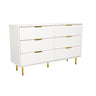 White Sideboard HJELLE with six ribbed drawers and golden handles by hjh LIVING