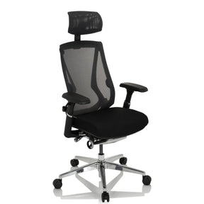 High End Office Chair INSPERO in black with mesh backrest, headrest and chrome base by hjh OFFICE
