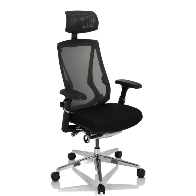 High End Office Chair INSPERO in black with mesh backrest, headrest and chrome base by hjh OFFICE