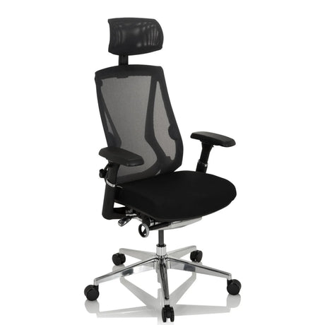 High End Office Chair INSPERO in black with mesh backrest, headrest and chrome base by hjh OFFICE