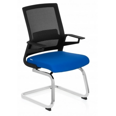 Cantilever chair INVENTOR V with blue seat cover, black mesh backrest and chrome frame by hjh OFFICE