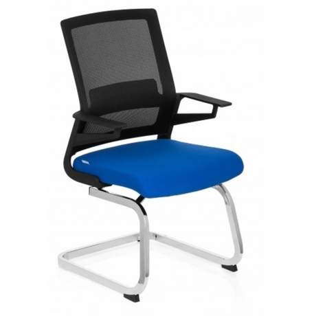Cantilever chair INVENTOR V with blue seat cover, black mesh backrest and chrome frame by hjh OFFICE