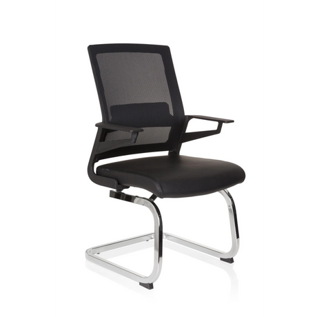 Black Cantilever chair INVENTOR V PRO with mesh backrest, armrests and chrome sled base by hjh OFFICE