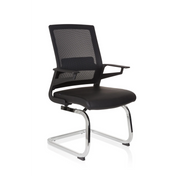 Black Cantilever chair INVENTOR V PRO with mesh backrest, armrests and chrome sled base by hjh OFFICE