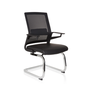 Black Cantilever chair INVENTOR V PRO with mesh backrest, armrests and chrome sled base by hjh OFFICE