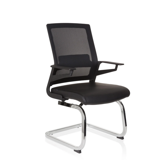 Black Cantilever chair INVENTOR V PRO with mesh backrest, armrests and chrome sled base by hjh OFFICE