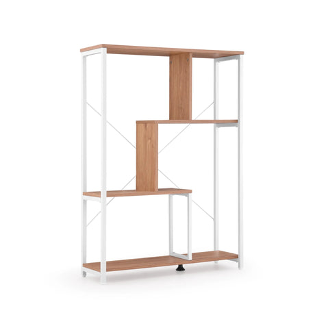 Shelf Kalag Eco in white and oak with asymmetrical shelves and white metal frame by hjh LIVING