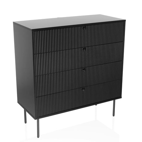 Black Chest of drawers KARBY K with four ribbed drawers and slender metal feet by hjh LIVING