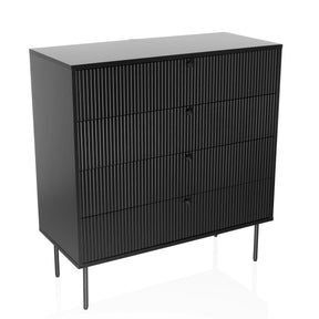 Black Chest of drawers KARBY K with four ribbed drawers and slender metal feet by hjh LIVING