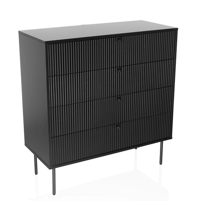 Black Chest of drawers KARBY K with four ribbed drawers and slender metal feet by hjh LIVING