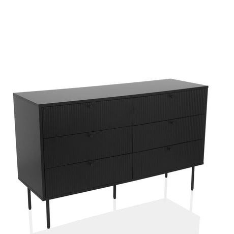 Black Sideboard KARBY S with ribbed fronts and six drawers by hjh LIVING