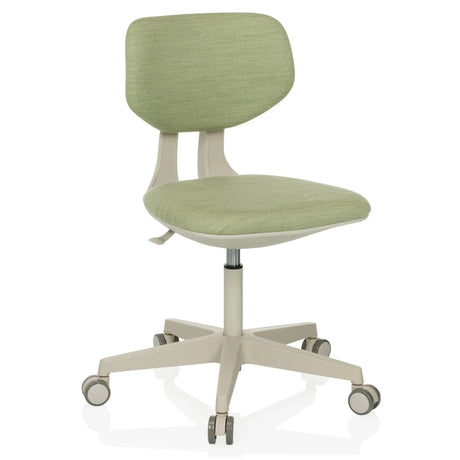 Children's Swivel Chair KID CLASSIC with green fabric cover and beige five-star base on castors by hjh OFFICE