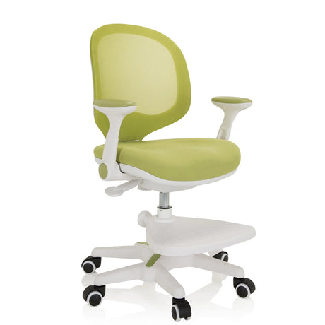 Green children's chair KID ERGO with white frame, armrests and footrest by hjh OFFICE