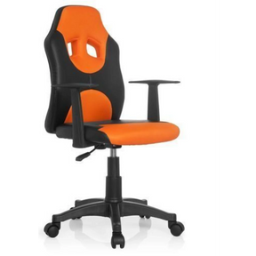 Kinderdrehstuhl KID GAME AL in Schwarz-Orange mit Armlehnen und Rollen von hjh OFFICE