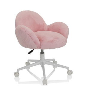 Pink Swivel Chair – Children KID TEDDY with fluffy cover and white star base on castors by hjh OFFICE
