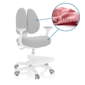 Pink replacement cover set KID WING COVER for an office chair with a detailed view of the elastic fabric by hjh OFFICE