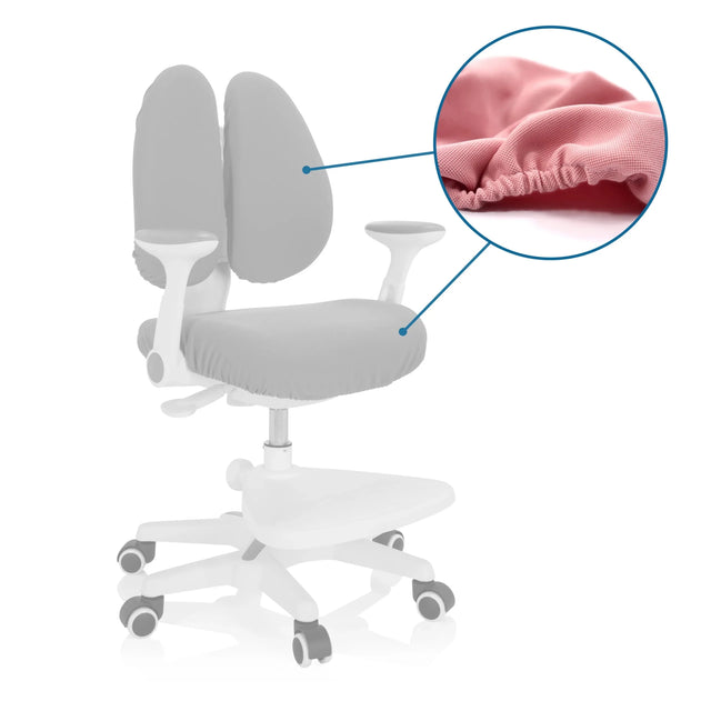 Pink replacement cover set KID WING COVER for an office chair with a detailed view of the elastic fabric by hjh OFFICE