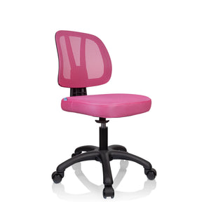 Pink Swivel Chair – Children KID YU 200 with mesh cover and black five-star base on castors by hjh OFFICE