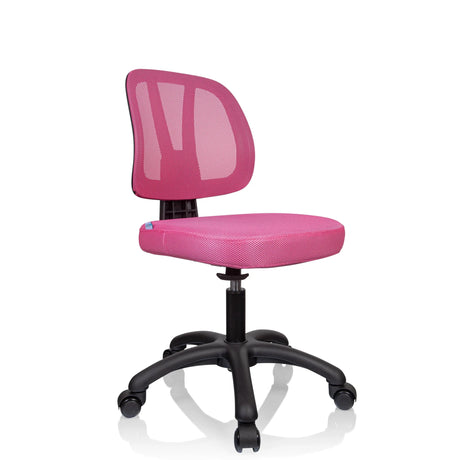 Pink Swivel Chair – Children KID YU 200 with mesh cover and black five-star base on castors by hjh OFFICE
