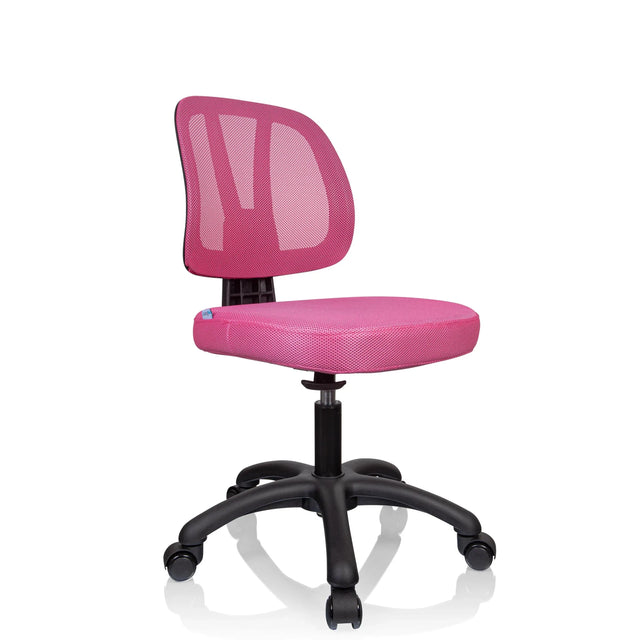 Pink Swivel Chair – Children KID YU 200 with mesh cover and black five-star base on castors by hjh OFFICE