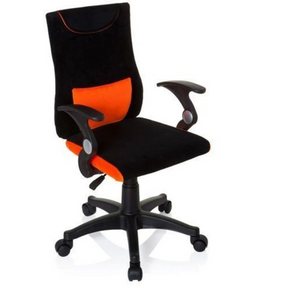 Kinderdrehstuhl KIDDY PRO AL in Schwarz-Orange mit Armlehnen und Rollenfußkreuz von hjh OFFICE