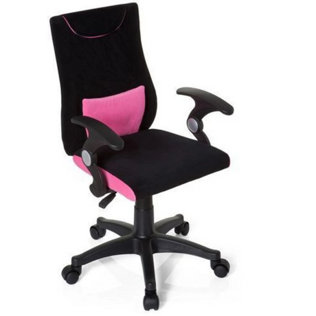 Kinderdrehstuhl KIDDY PRO AL in Schwarz-Pink mit Armlehnen und Rollen von hjh OFFICE
