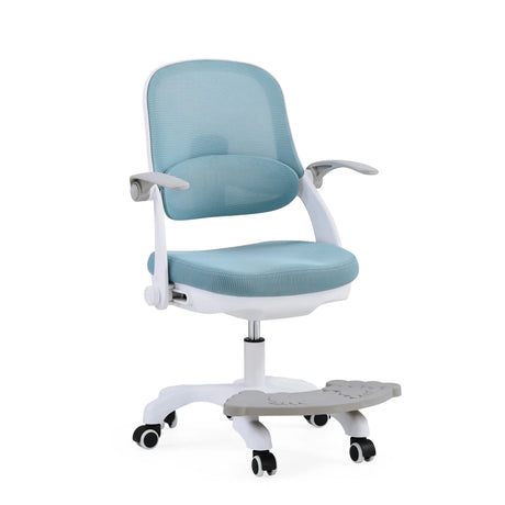 Children's swivel chair Kiddy Smart Step in blue with white frame and integrated footrest by hjh OFFICE